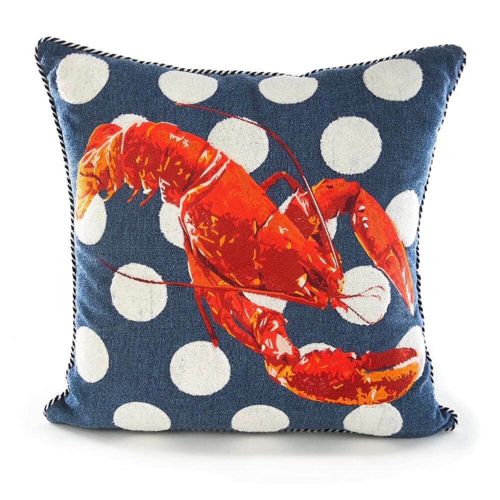 MacKenzie Childs Outside Embroidered Lobster Accent Pillow Nautical Beachy 20”